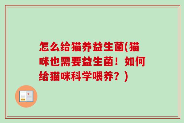 怎么给猫养益生菌(猫咪也需要益生菌!如何给猫咪科学喂养?) 怎么给猫养益生菌(猫咪也需要益生菌!如何给猫咪科学喂养?)