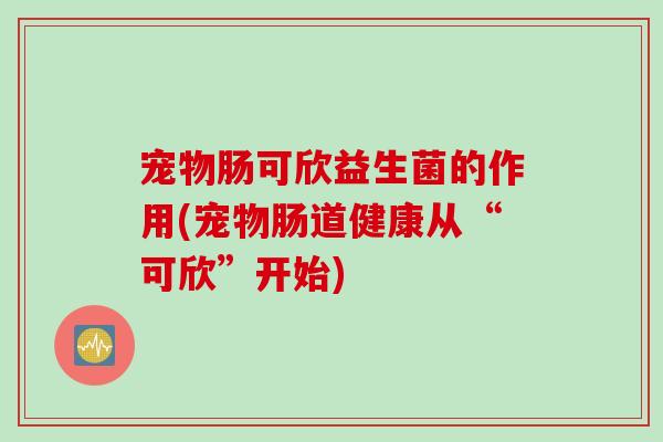 宠物肠可欣益生菌的作用(宠物肠道健康从“可欣”开始)
