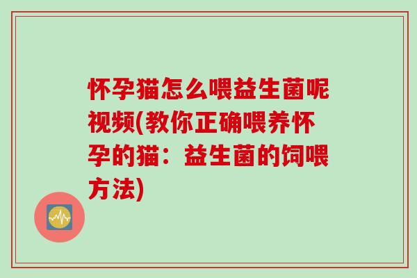 怀孕猫怎么喂益生菌呢视频(教你正确喂养怀孕的猫:益生菌的饲喂方法) 怀孕猫怎么喂益生菌呢视频(教你正确喂养怀孕的猫:益生菌的饲喂方法)