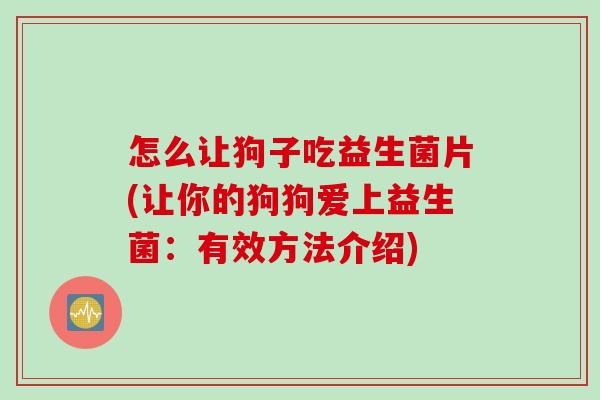怎么让狗子吃益生菌片(让你的狗狗爱上益生菌：有效方法介绍)