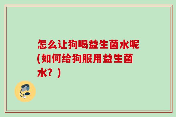 怎么让狗喝益生菌水呢(如何给狗服用益生菌水?) 怎么让狗喝益生菌水呢(如何给狗服用益生菌水?)