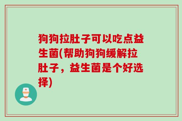 狗狗拉肚子可以吃点益生菌(帮助狗狗缓解拉肚子，益生菌是个好选择)