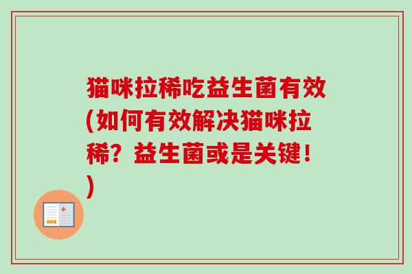 猫咪拉稀吃益生菌有效(如何有效解决猫咪拉稀？益生菌或是关键！)