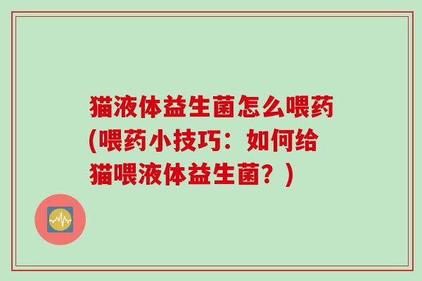 猫液体益生菌怎么喂药(喂药小技巧：如何给猫喂液体益生菌？)