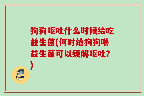 狗狗什么时候给吃益生菌(何时给狗狗喂益生菌可以缓解？)