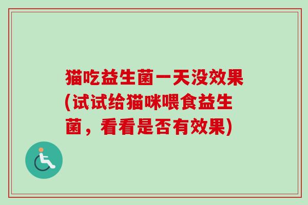 猫吃益生菌一天没效果(试试给猫咪喂食益生菌，看看是否有效果)