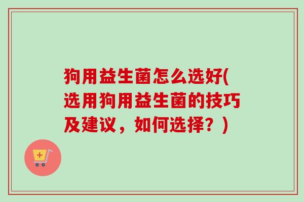 狗用益生菌怎么选好(选用狗用益生菌的技巧及建议，如何选择？)