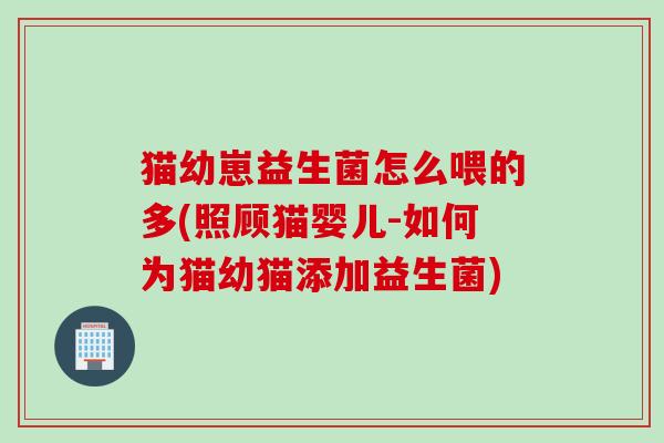猫幼崽益生菌怎么喂的多(照顾猫婴儿-如何为猫幼猫添加益生菌)