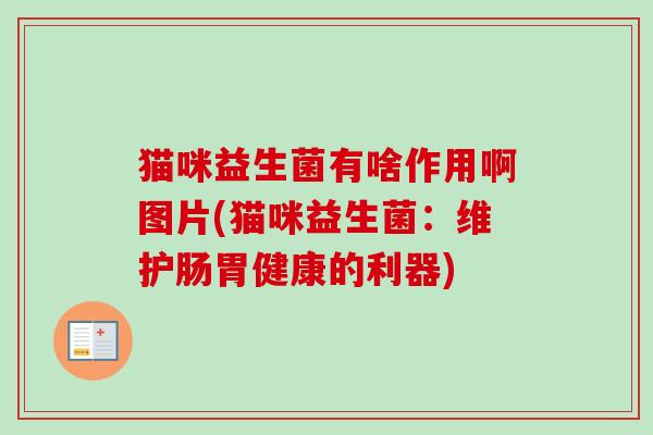 猫咪益生菌有啥作用啊图片(猫咪益生菌:维护肠胃健康的利器) 猫咪益生菌有啥作用啊图片(猫咪益生菌:维护肠胃健康的利器)