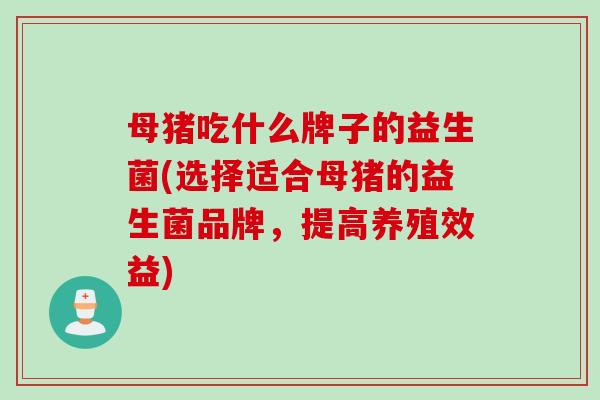 母猪吃什么牌子的益生菌(选择适合母猪的益生菌品牌，提高养殖效益)