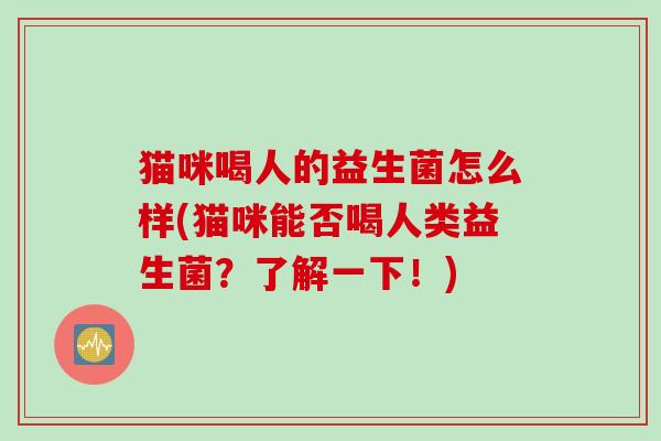 猫咪喝人的益生菌怎么样(猫咪能否喝人类益生菌?了解一下!) 猫咪喝人的益生菌怎么样(猫咪能否喝人类益生菌?了解一下!)