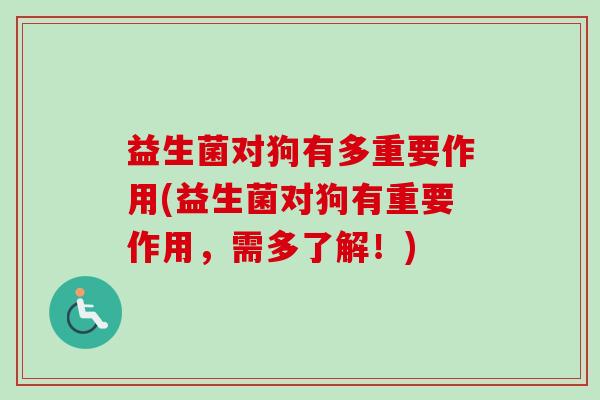 益生菌对狗有多重要作用(益生菌对狗有重要作用，需多了解！)