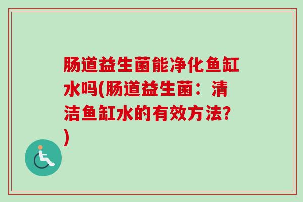 肠道益生菌能净化鱼缸水吗(肠道益生菌:清洁鱼缸水的有效方法?) 肠道益生菌能净化鱼缸水吗(肠道益生菌:清洁鱼缸水的有效方法?)