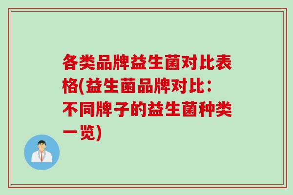 各类品牌益生菌对比表格(益生菌品牌对比：不同牌子的益生菌种类一览)