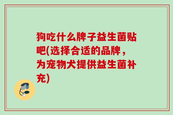 狗吃什么牌子益生菌贴吧(选择合适的品牌，为宠物犬提供益生菌补充)