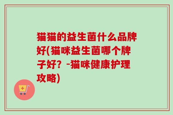 猫猫的益生菌什么品牌好(猫咪益生菌哪个牌子好？-猫咪健康护理攻略)