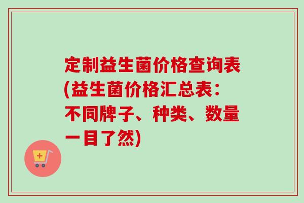 定制益生菌价格查询表(益生菌价格汇总表：不同牌子、种类、数量一目了然)