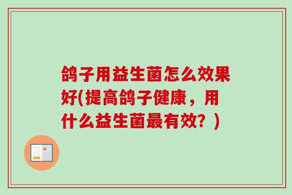 鸽子用益生菌怎么效果好(提高鸽子健康,用什么益生菌有效?) 鸽子用益生菌怎么效果好(提高鸽子健康,用什么益生菌有效?)