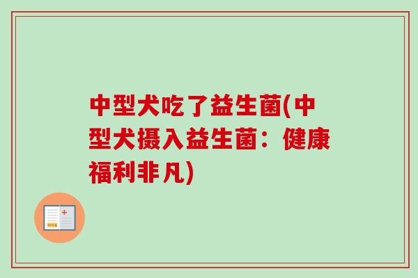 中型犬吃了益生菌(中型犬摄入益生菌：健康福利非凡)