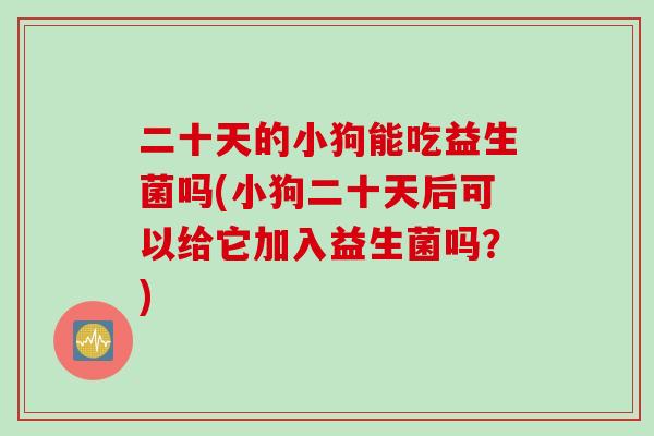 二十天的小狗能吃益生菌吗(小狗二十天后可以给它加入益生菌吗？)