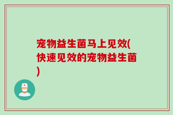 宠物益生菌马上见效(快速见效的宠物益生菌)