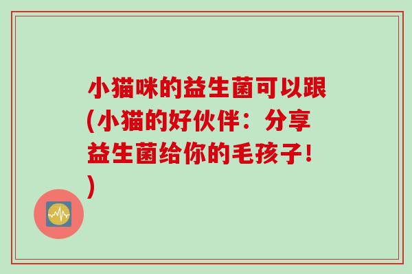 小猫咪的益生菌可以跟(小猫的好伙伴：分享益生菌给你的毛孩子！)