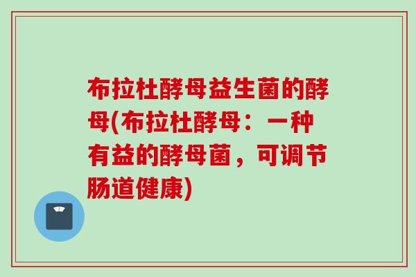 布拉杜酵母益生菌的酵母(布拉杜酵母：一种有益的酵母菌，可调节肠道健康)