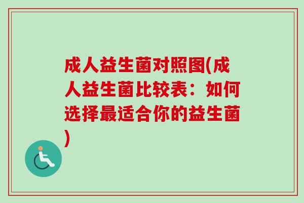 成人益生菌对照图(成人益生菌比较表:如何选择适合你的益生菌) 成人益生菌对照图(成人益生菌比较表:如何选择适合你的益生菌)