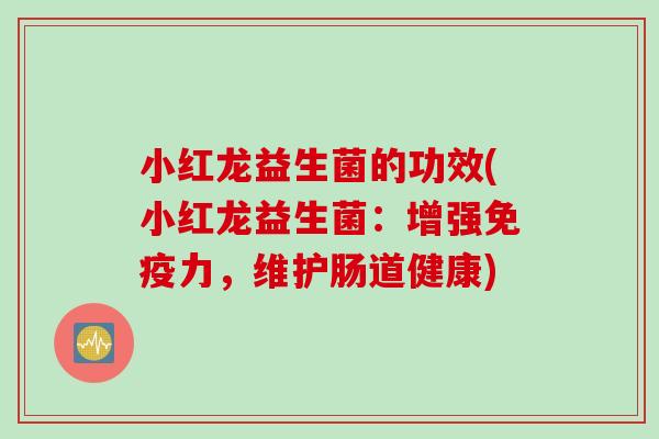 小红龙益生菌的功效(小红龙益生菌:增强力,维护肠道健康) 小红龙益生菌的功效(小红龙益生菌:增强力,维护肠道健康)