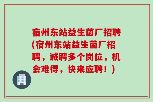宿州东站益生菌厂招聘(宿州东站益生菌厂招聘，诚聘多个岗位，机会难得，快来应聘！)