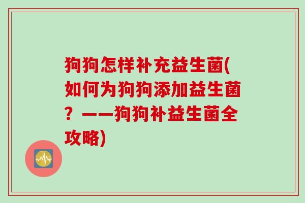 狗狗怎样补充益生菌(如何为狗狗添加益生菌？——狗狗补益生菌全攻略)