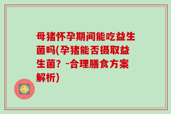母猪怀孕期间能吃益生菌吗(孕猪能否摄取益生菌？-合理膳食方案解析)