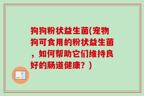 狗狗粉状益生菌(宠物狗可食用的粉状益生菌，如何帮助它们维持良好的肠道健康？)