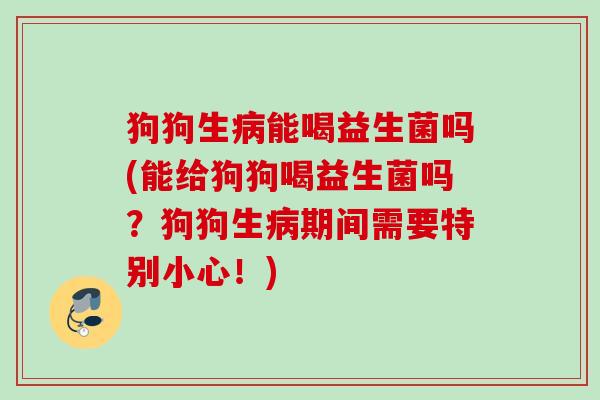 狗狗生能喝益生菌吗(能给狗狗喝益生菌吗？狗狗生期间需要特别小心！)