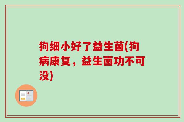狗细小好了益生菌(狗康复，益生菌功不可没)