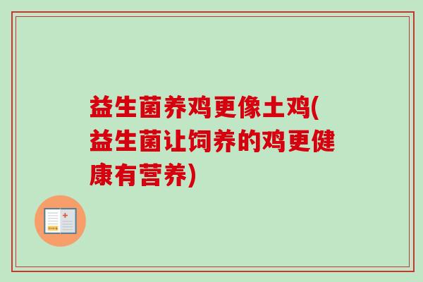 益生菌养鸡更像土鸡(益生菌让饲养的鸡更健康有营养) 益生菌养鸡更像土鸡(益生菌让饲养的鸡更健康有营养)
