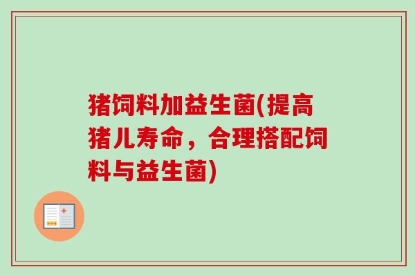 猪饲料加益生菌(提高猪儿寿命，合理搭配饲料与益生菌)