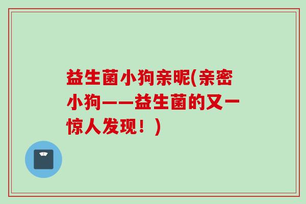 益生菌小狗亲昵(亲密小狗——益生菌的又一惊人发现！)