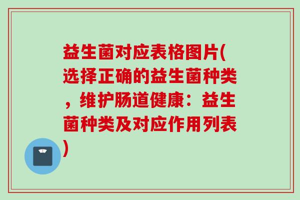 益生菌对应表格图片(选择正确的益生菌种类，维护肠道健康：益生菌种类及对应作用列表)